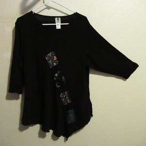 Yasuko Asymmetrical Black 3/4 Sleeve Blouse